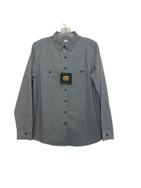 CAT Oxford Button Down Shirt Womens Medium Charcoal Gray New Work